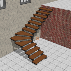 Escada em "L" com patamar em leque